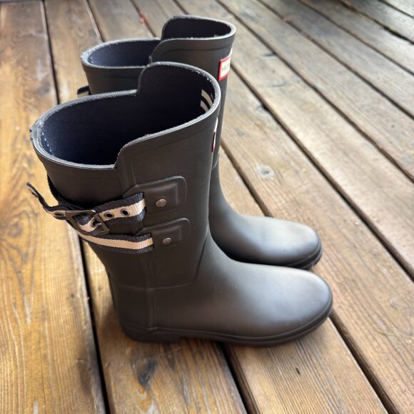 Hunter Refined Webbing Black Rain Wellies Boots in Women's 7 / EU 38 - Picture 2 of 12